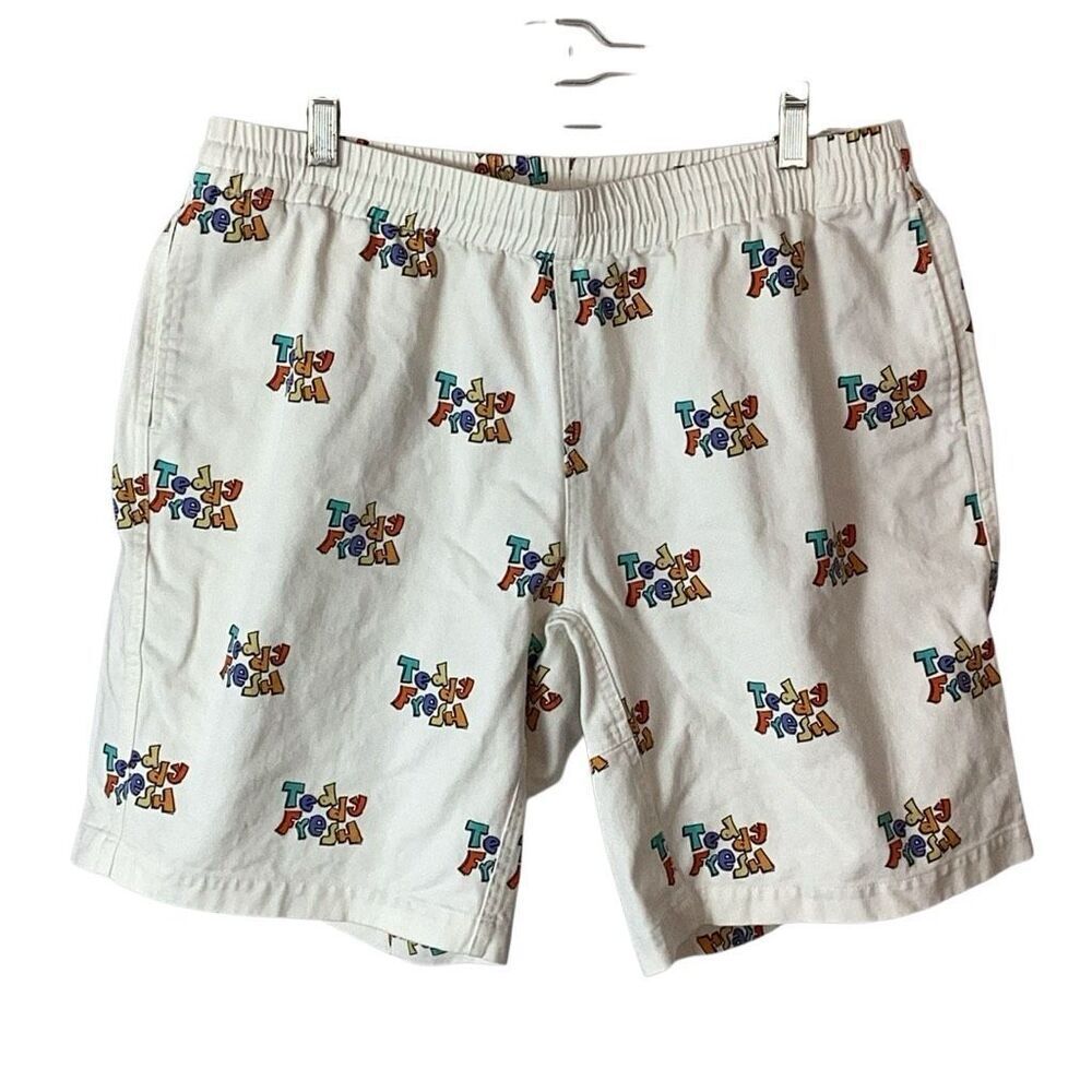 Teddy Fresh Logo White Shorts Men’s Large 8.5” Inseam Drawstring